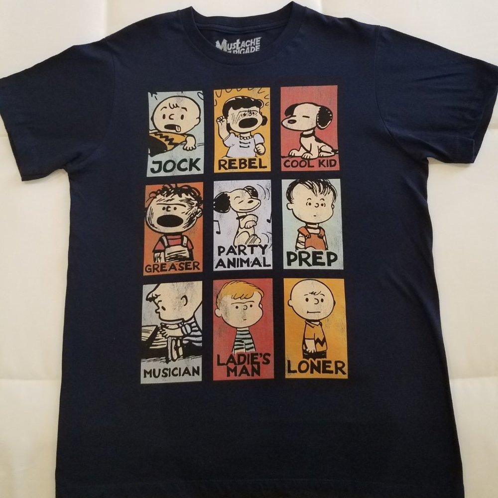 Mustache Brigade Mens Navy Peanuts T Shirt Size M